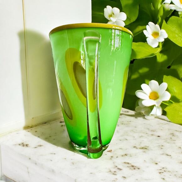 Blown Art Glass Pitcher-Millefiori Style-Lime Green Yellow-Margarita-Retro-VTG - Picture 4 of 6